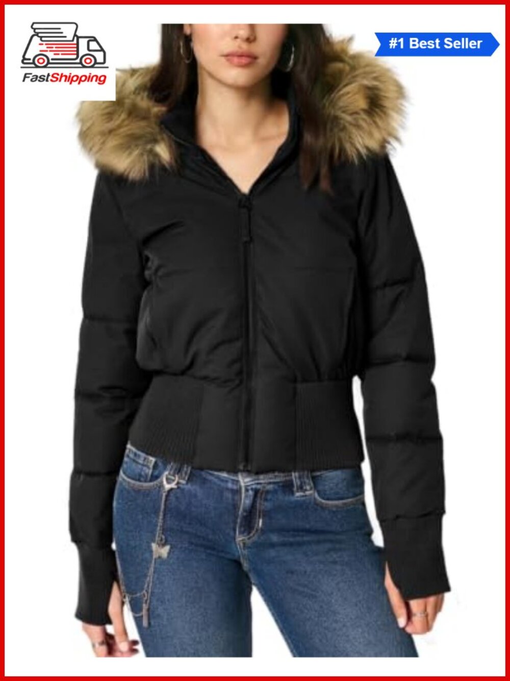 ✨ Gihuo Womens Cropped Puffer Jacket Hooded Winter Coat Faux Fur Trim Quilted